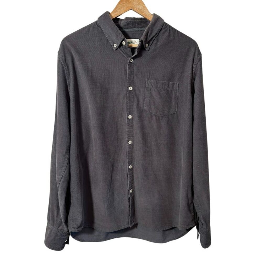 HUCKBERRY Wellen Corduroy Shirt Mens L Charcoal Gray Organic Cotton Button Down